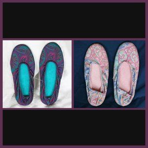 2 pair Indorables purple & pink paisley slippers